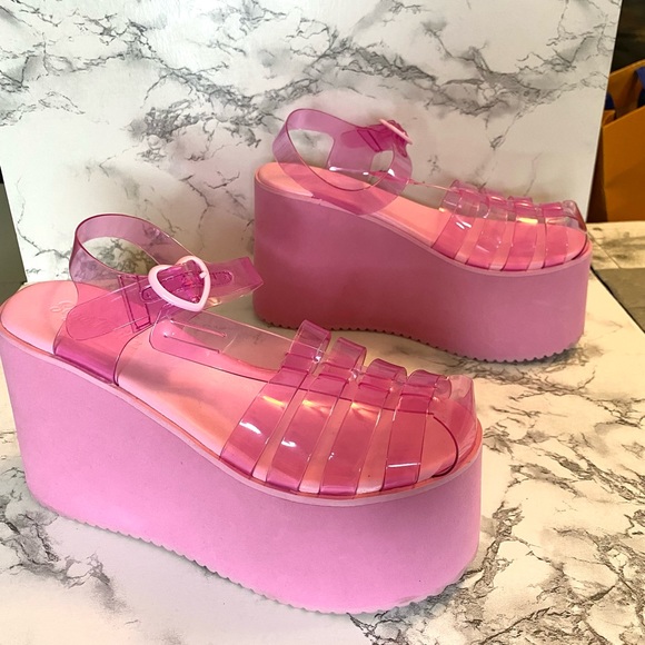 pink platform jelly shoes